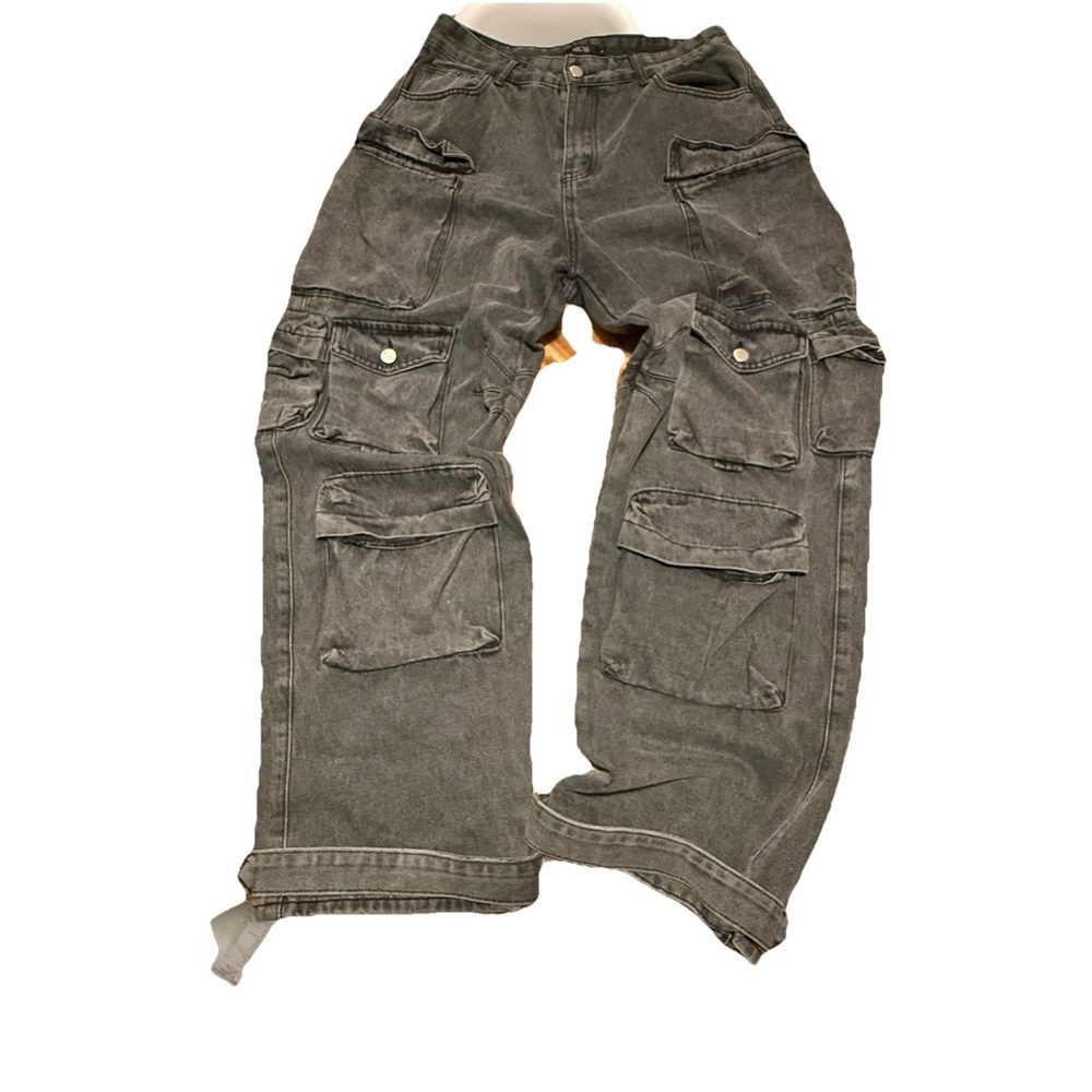 MICAS Gray Grunge Cargo Size L Utility Relaxed Fit Trendy Denim Baggy Pants